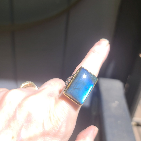 Laboradite 13k square pillow sterling & gold ring sz 8.5 - Picture 4 of 9